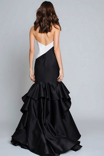 Robe longue formelle sirène noire et blanche